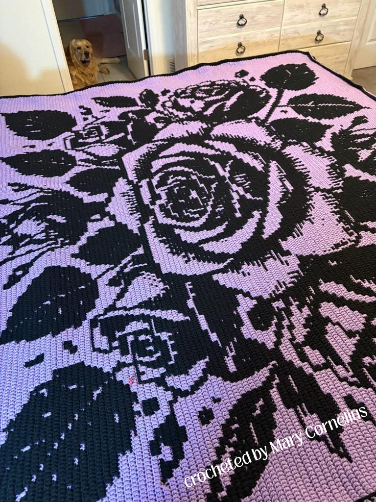 Midnight Rose Afghan, Overlay Mosaic Crochet Pattern